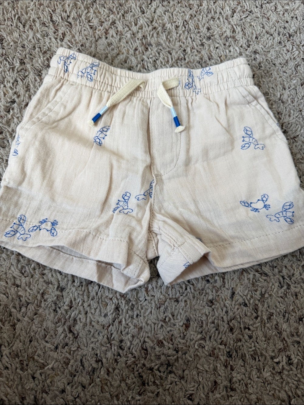 🦀 NWOT 🦞 GAP Cream Drawstring Shorts with Blue lobster and crab Stitching